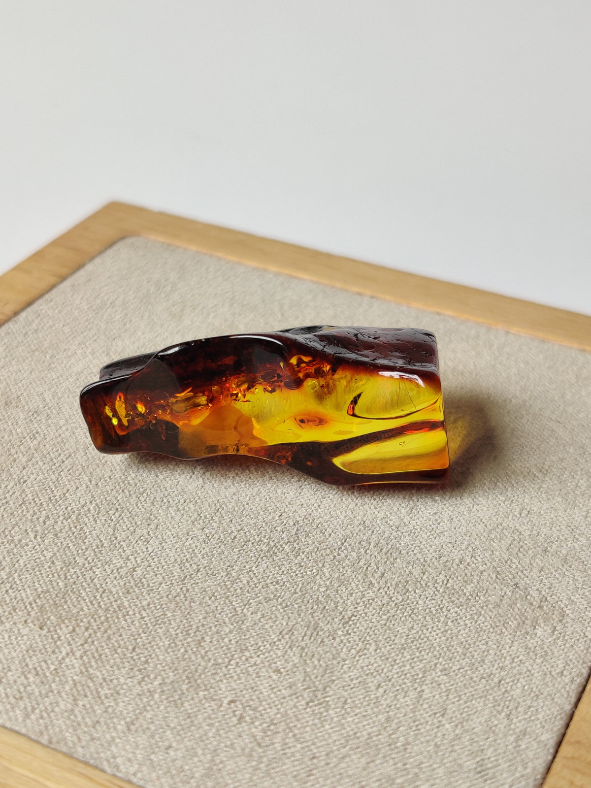 Dark Citron Irregular Raw Natural Amber Piece | Air Bubbles | Unpolished Bottom