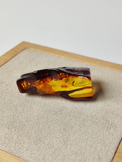 Dark Citron Irregular Raw Natural Amber Piece | Air Bubbles | Unpolished Bottom