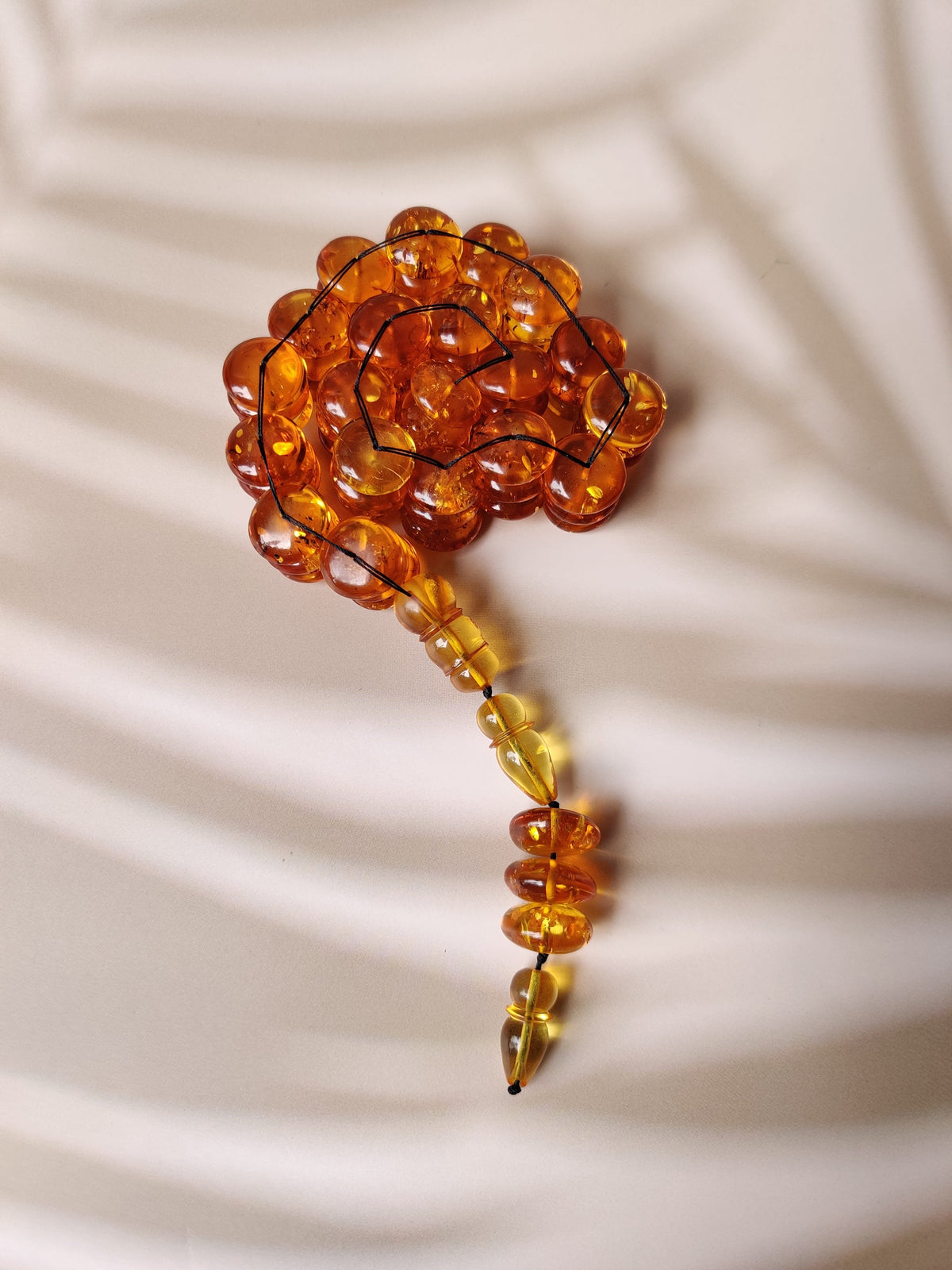 Bold Natural Dark Citron Amber Rosary | Donut Shape | 60 Beads | Flat Design
