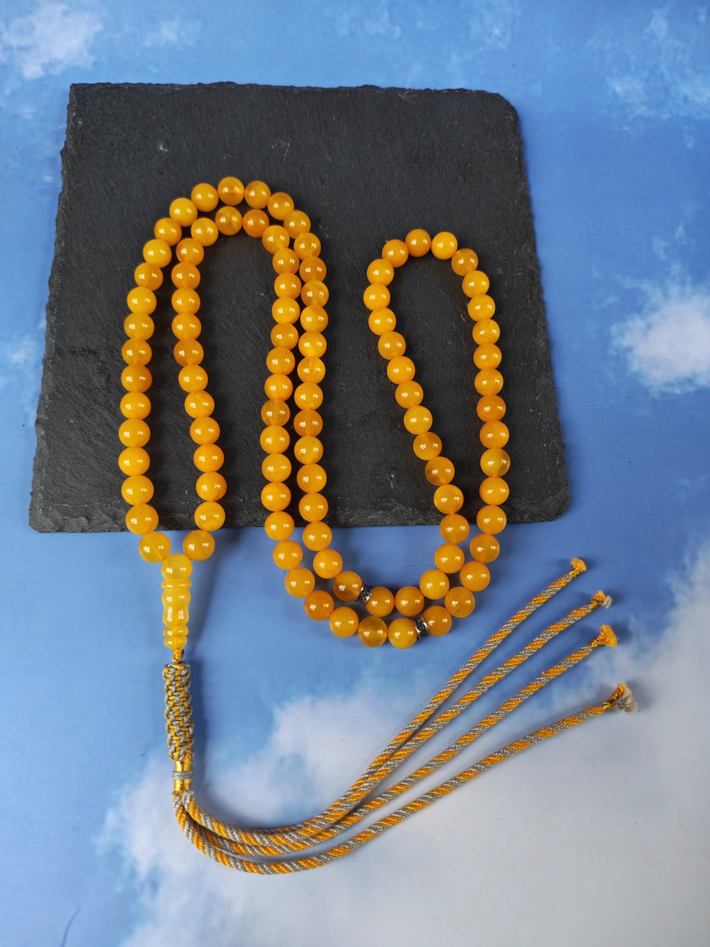 Natural Micro Baltic Amber Rosary – 99 Beads | 8mm | Metal Dividers