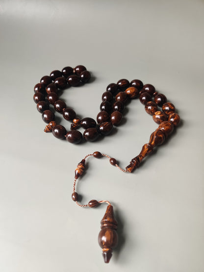 Rare American Bakelite Tasbih | 37 Pigeon Egg Beads | Chocolate Brown With Light Veins