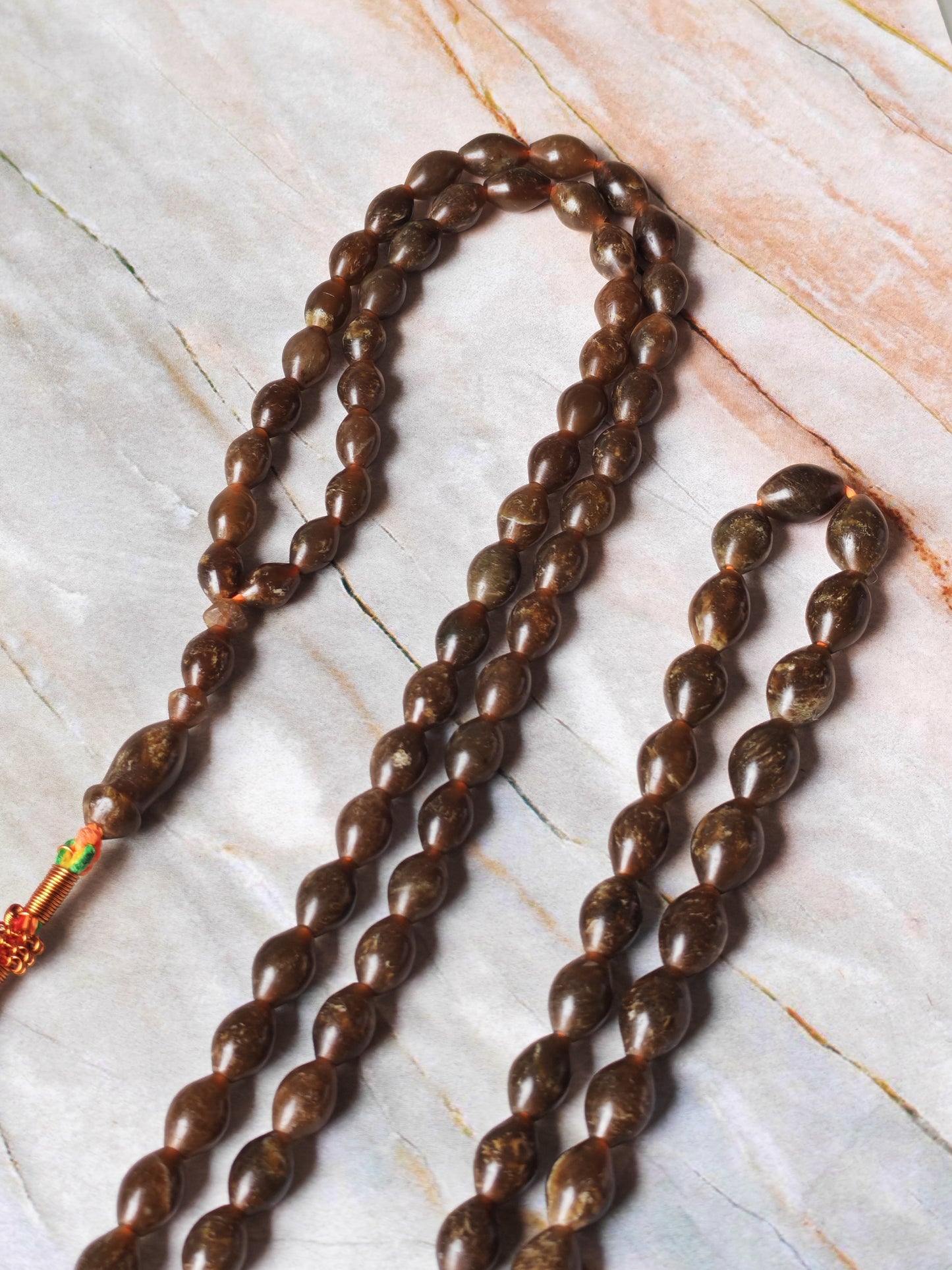 Shah Maqsood Stone Tasbih | 99 Micro Olive Beads | Green & Brown