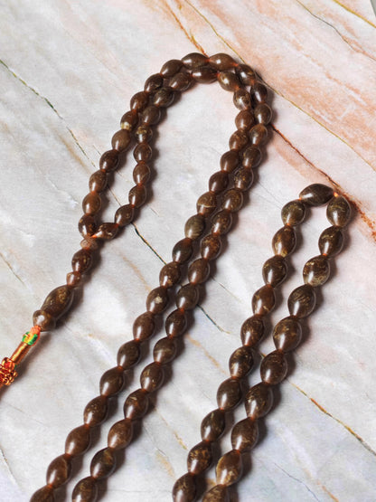 Shah Maqsood Stone Tasbih | 99 Micro Olive Beads | Green & Brown