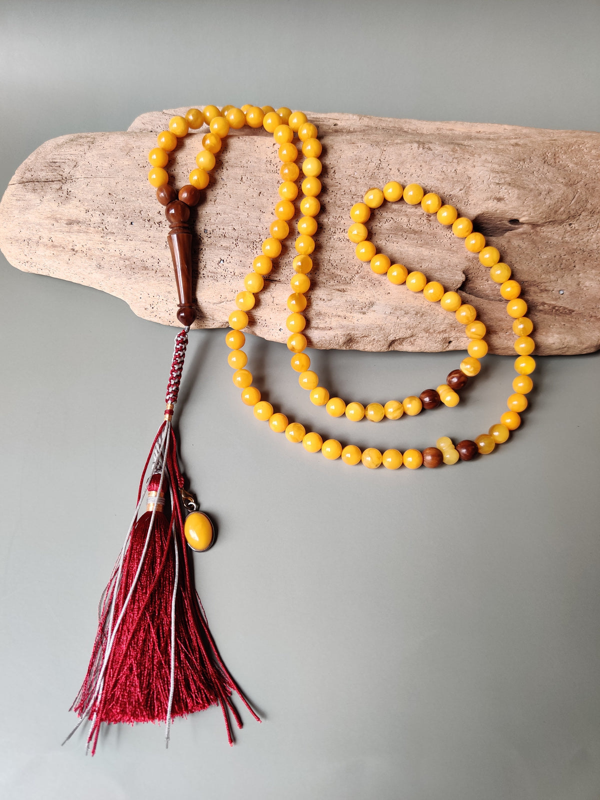 Natural Micro Baltic Amber Rosary – 99 Beads | 8mm | Wooden Imami