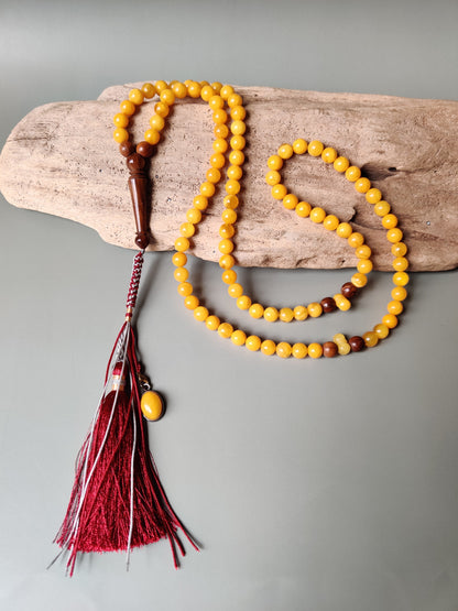 Natural Micro Baltic Amber Rosary – 99 Beads | 8mm | Wooden Imami