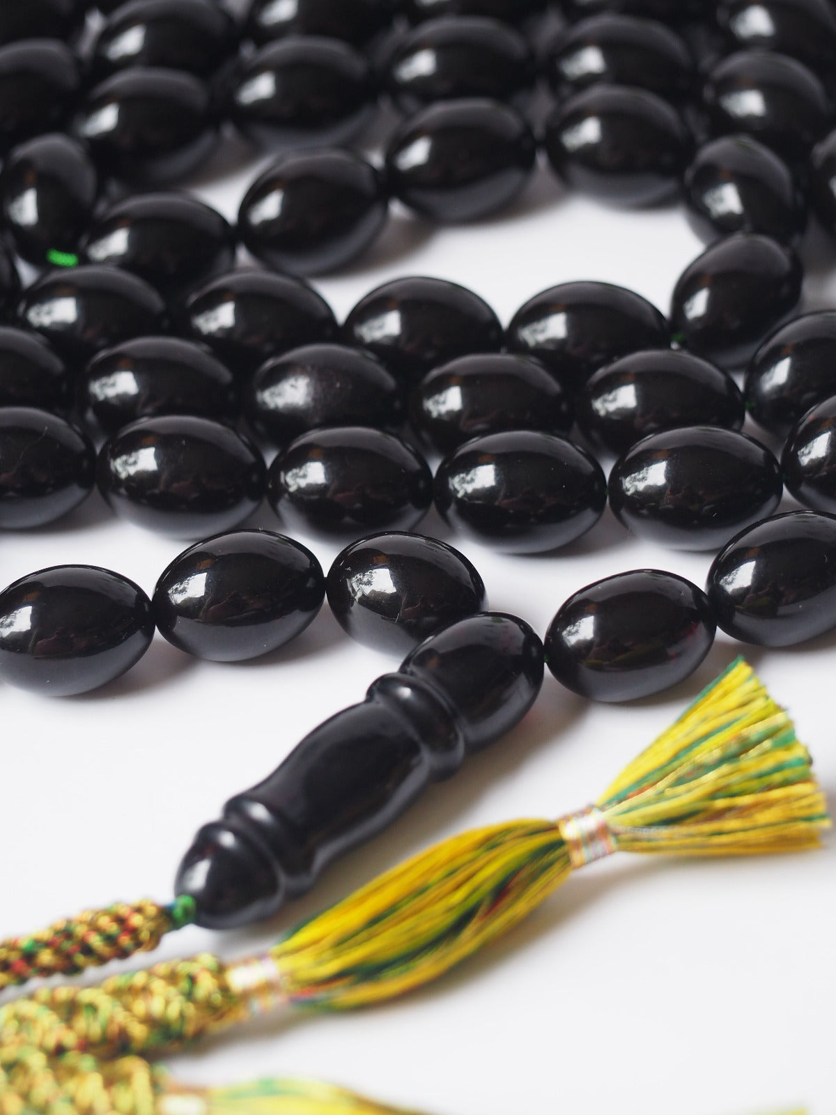 Unique and Extremely Rare Antique Black Melted German Amber Tasbih From 1980s Iraq | 66 Olive Beads | 150g