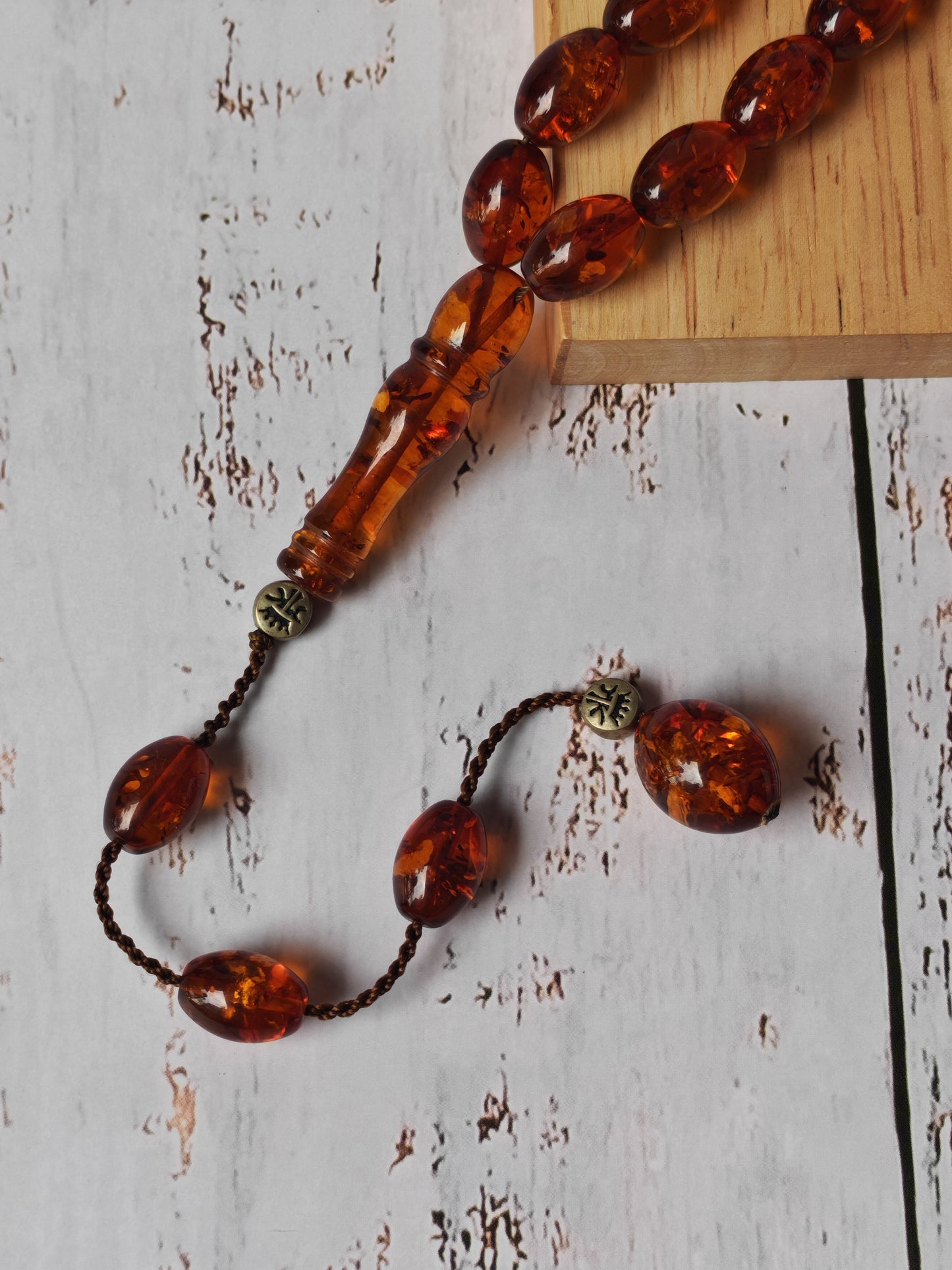 Vintage Melted Russian Amber Misbah | 39 Olive Beads | Cognac Tone