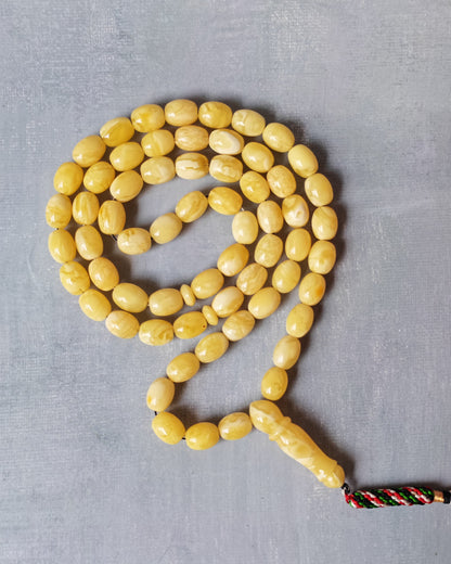 Natural Recently Crafted Amber Misbah Pigeon Egg 63 Beads