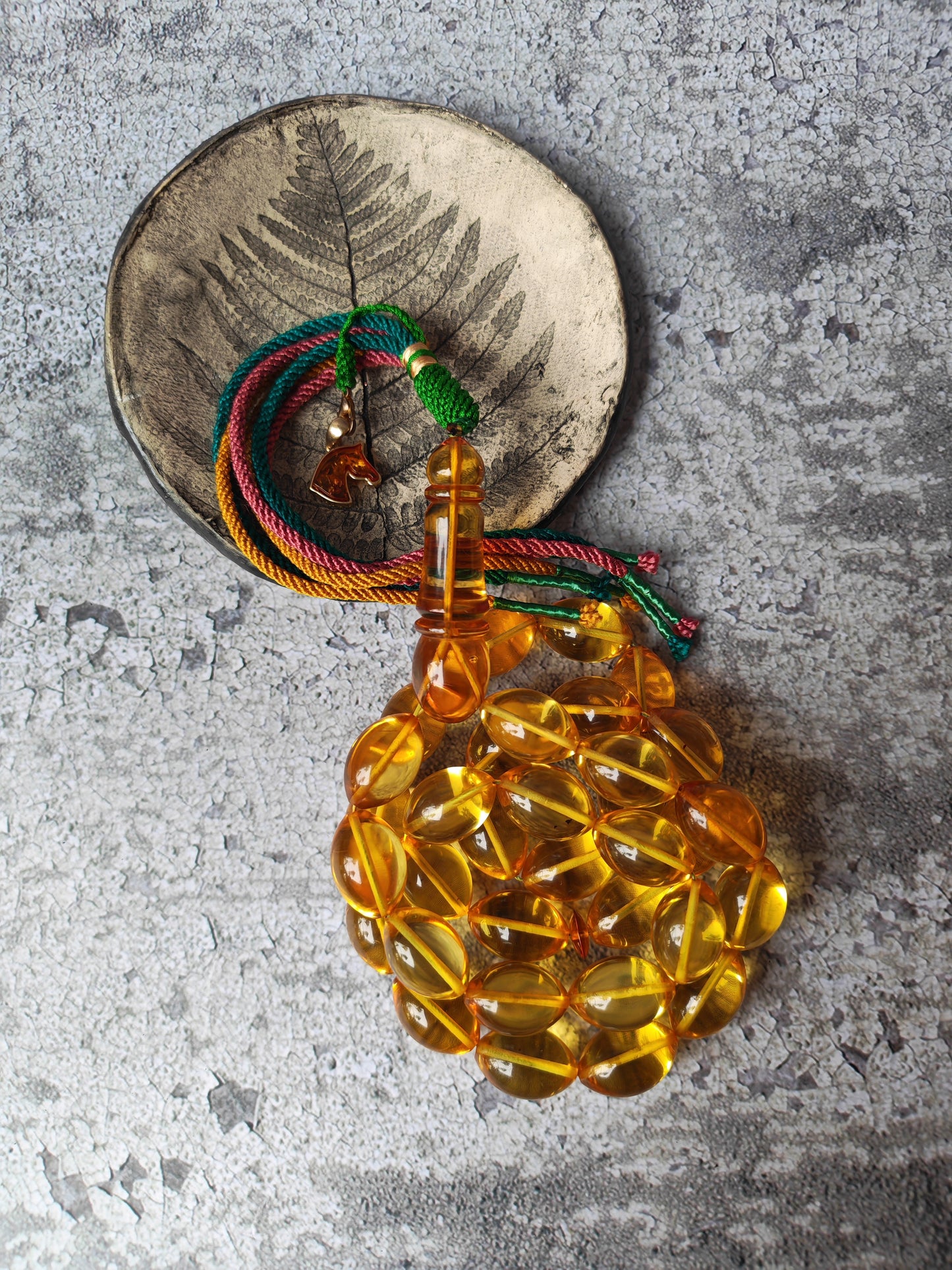 Large Natural Baltic Amber Rosary – 33 Olive Shape Beads | Transparent Citron Color
