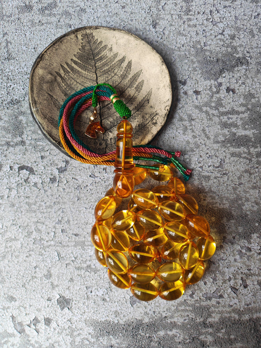 Large Natural Baltic Amber Rosary – 33 Olive Shape Beads | Transparent Citron Color