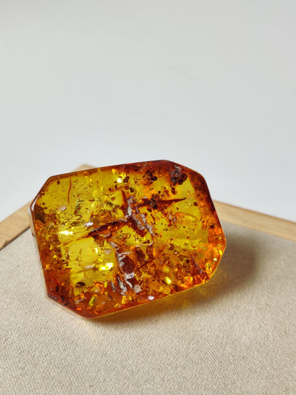 Raw Transparent Baltic Amber – Large Faceted Cabochon