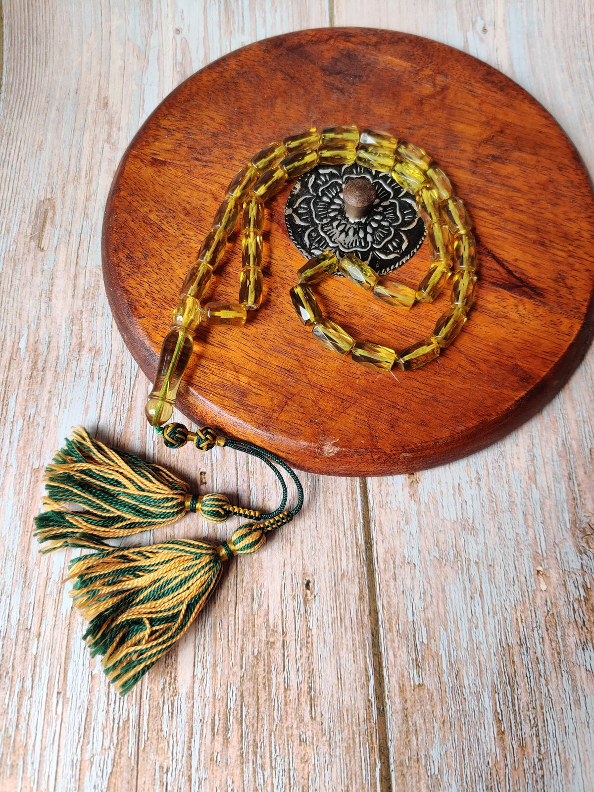 Kaliningrad Green Baltic Amber Tasbih | 33 Faceted Barrel Beads