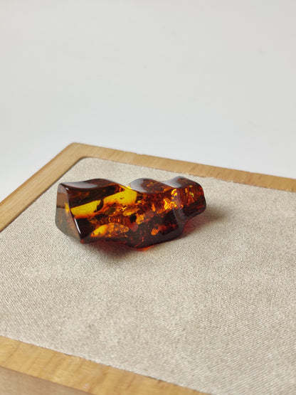 Dark Citron Irregular Raw Natural Amber Piece | Air Bubbles | Unpolished Bottom