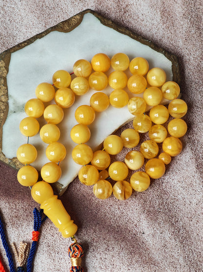 Large Butterscotch & Honey Baltic Amber Tasbih – 13–13.5mm Statement Beads