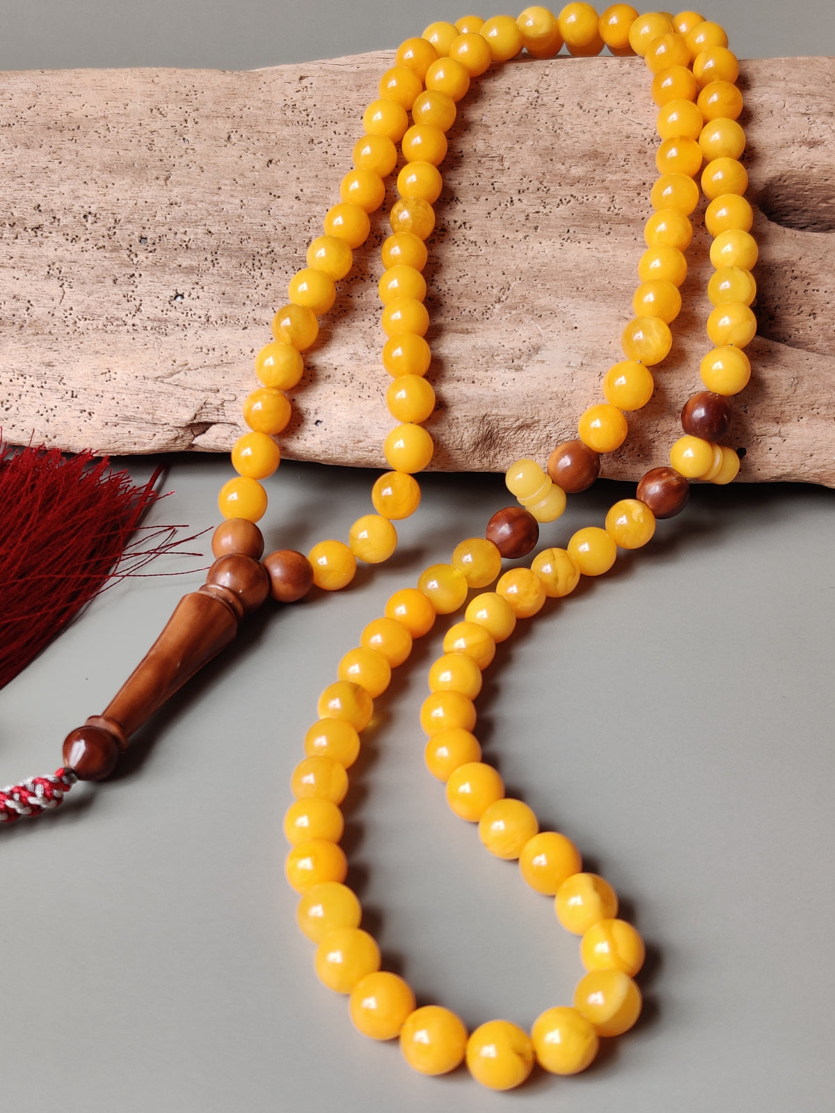 Natural Micro Baltic Amber Rosary – 99 Beads | 8mm | Wooden Imami