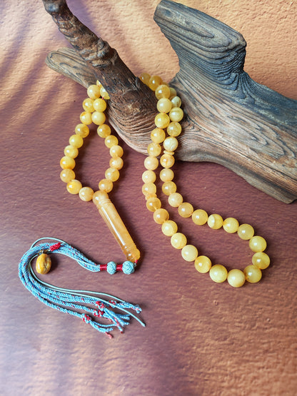 Natural Long Baltic Amber Misbah – 11.5–12mm Beads | Unique Imami | Mosaic Colors