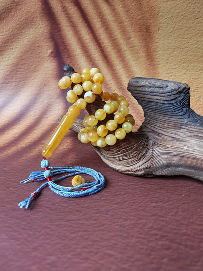 Natural Long Baltic Amber Misbah – 11.5–12mm Beads | Unique Imami | Mosaic Colors