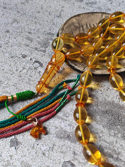 Large Natural Baltic Amber Rosary – 33 Olive Shape Beads | Transparent Citron Color
