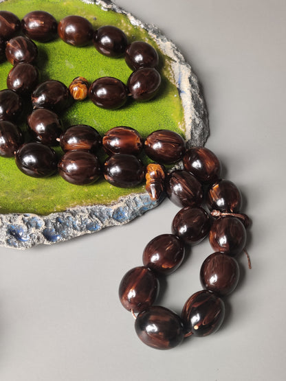 Rare American Bakelite Tasbih | 37 Pigeon Egg Beads | Chocolate Brown With Light Veins