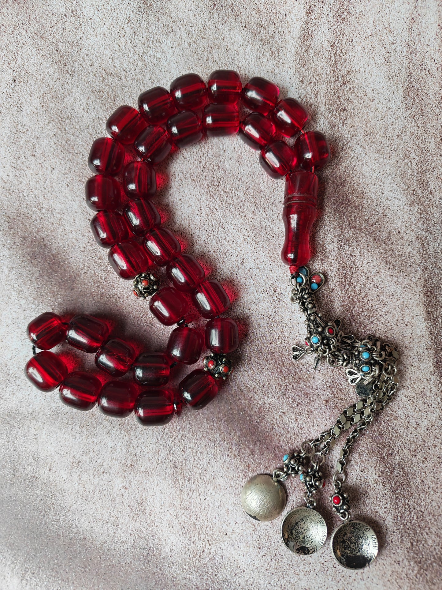 German Bakelite Rosary – 33 Jumbo Barrel Beads | Pomegranate Red Color