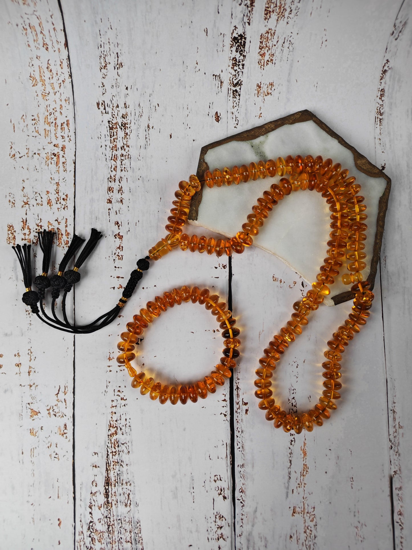 Citron Baltic Amber Misbah & Bracelet Set – 99 Beads | Flat Donut Shape