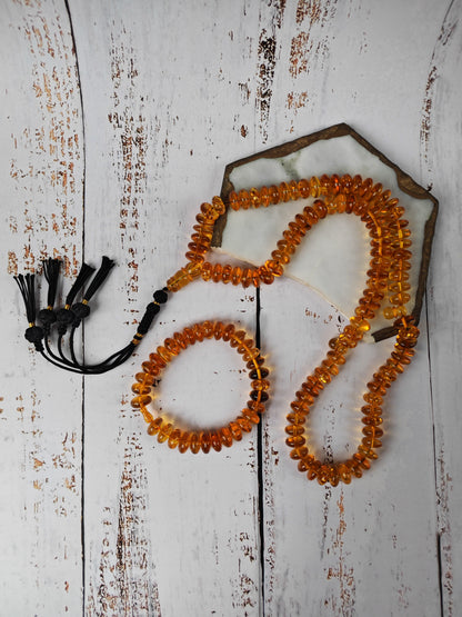 Citron Baltic Amber Misbah & Bracelet Set – 99 Beads | Flat Donut Shape