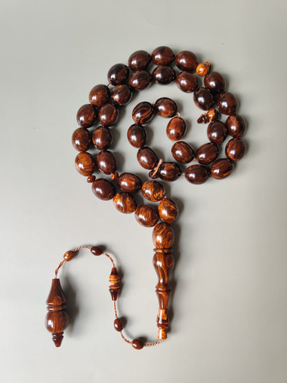 Rare American Bakelite Tasbih | 37 Pigeon Egg Beads | Chocolate Brown With Light Veins