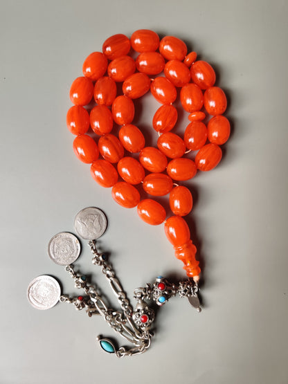 Super Rare German Bakelite Tasbih | 33 Pigeon Egg Beads | Orange with Veins