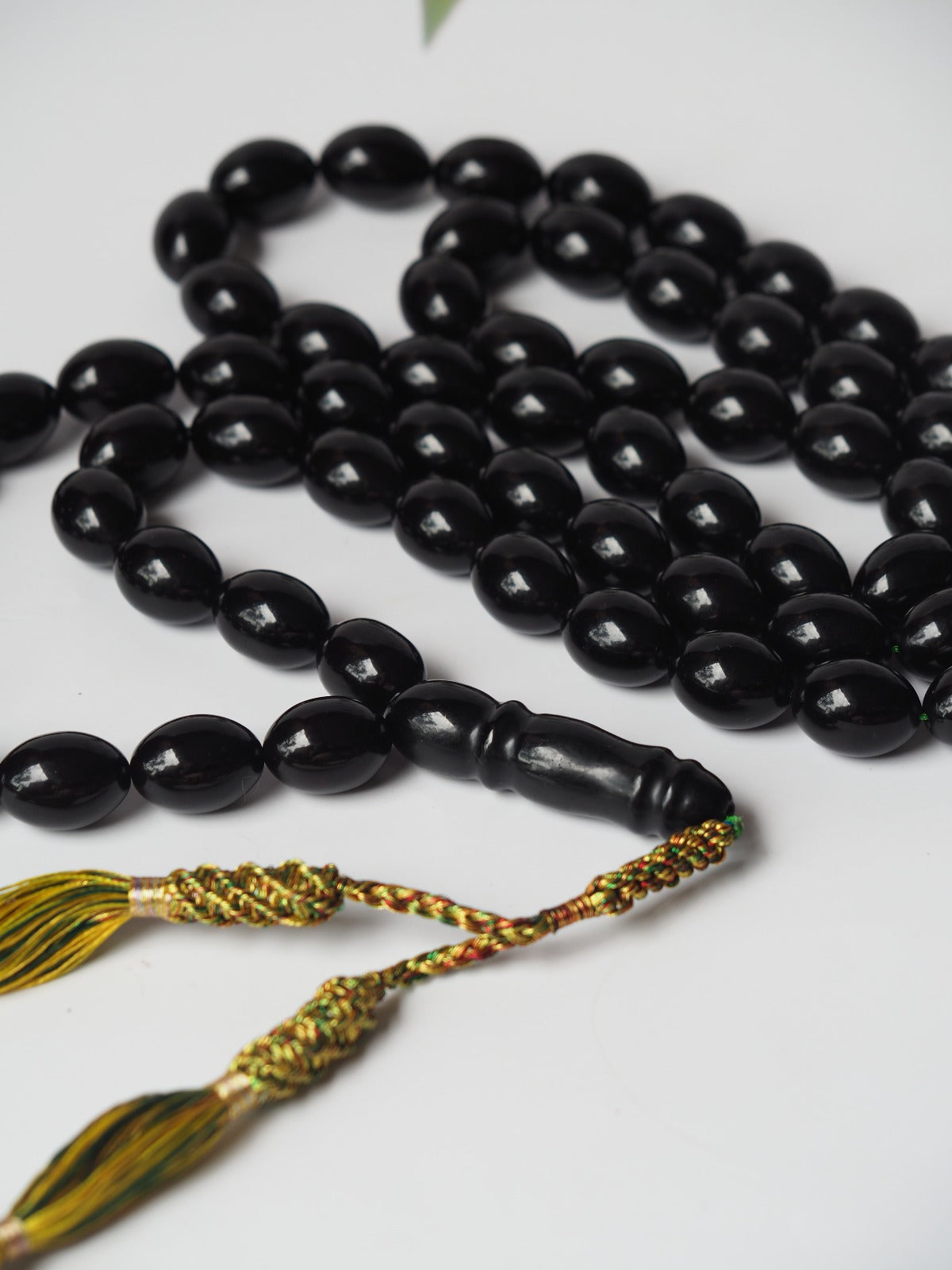 Unique and Extremely Rare Antique Black Melted German Amber Tasbih From 1980s Iraq | 66 Olive Beads | 150g