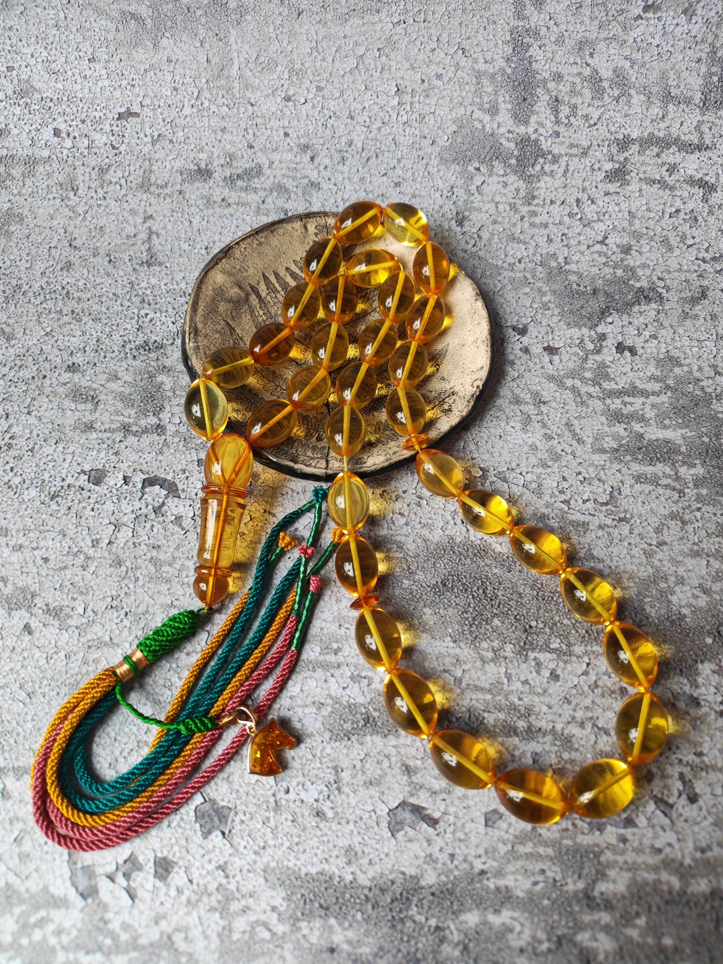 Large Natural Baltic Amber Rosary – 33 Olive Shape Beads | Transparent Citron Color