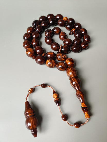 Rare American Bakelite Tasbih | 37 Pigeon Egg Beads | Chocolate Brown With Light Veins