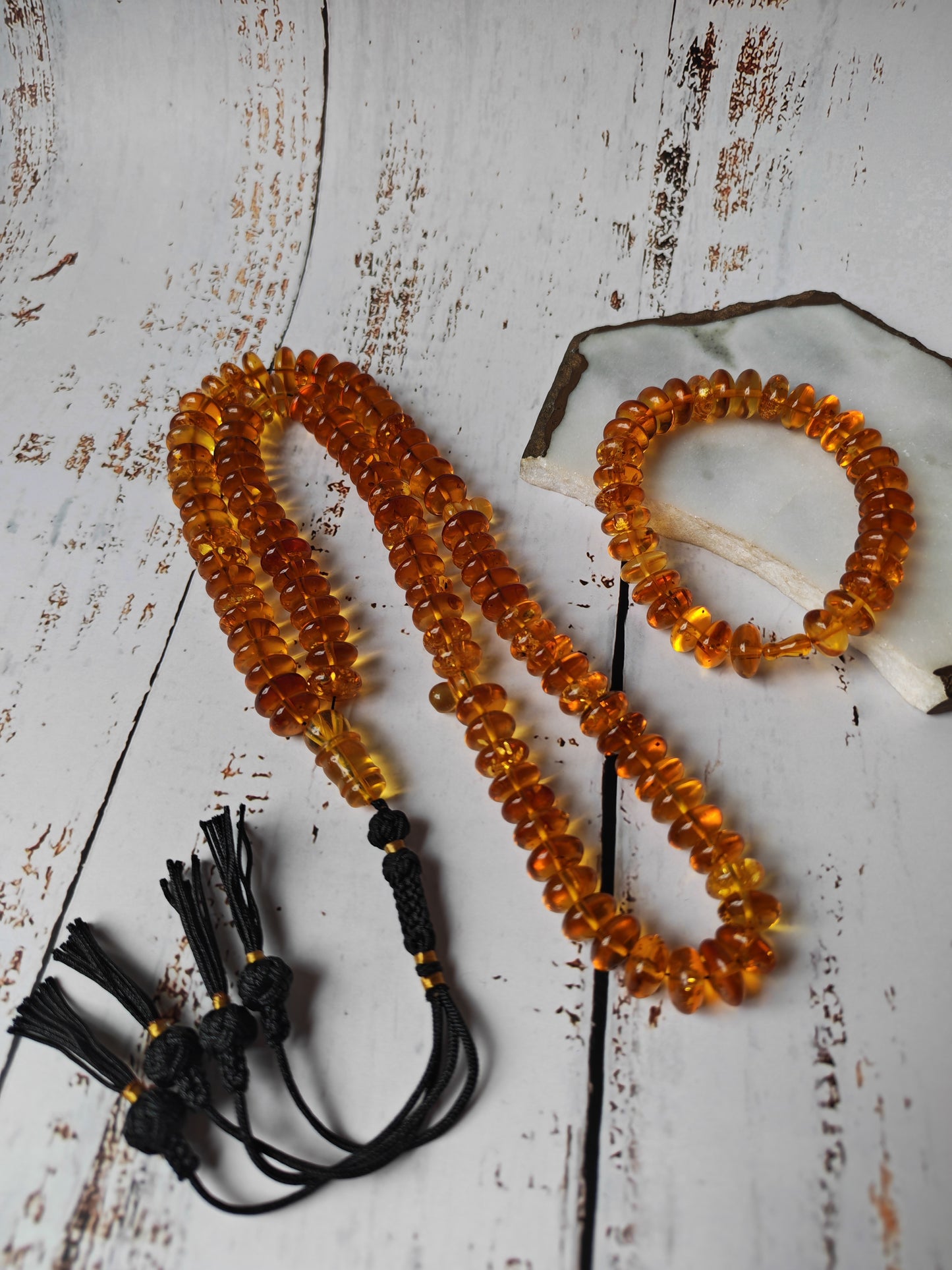 Citron Baltic Amber Misbah & Bracelet Set – 99 Beads | Flat Donut Shape