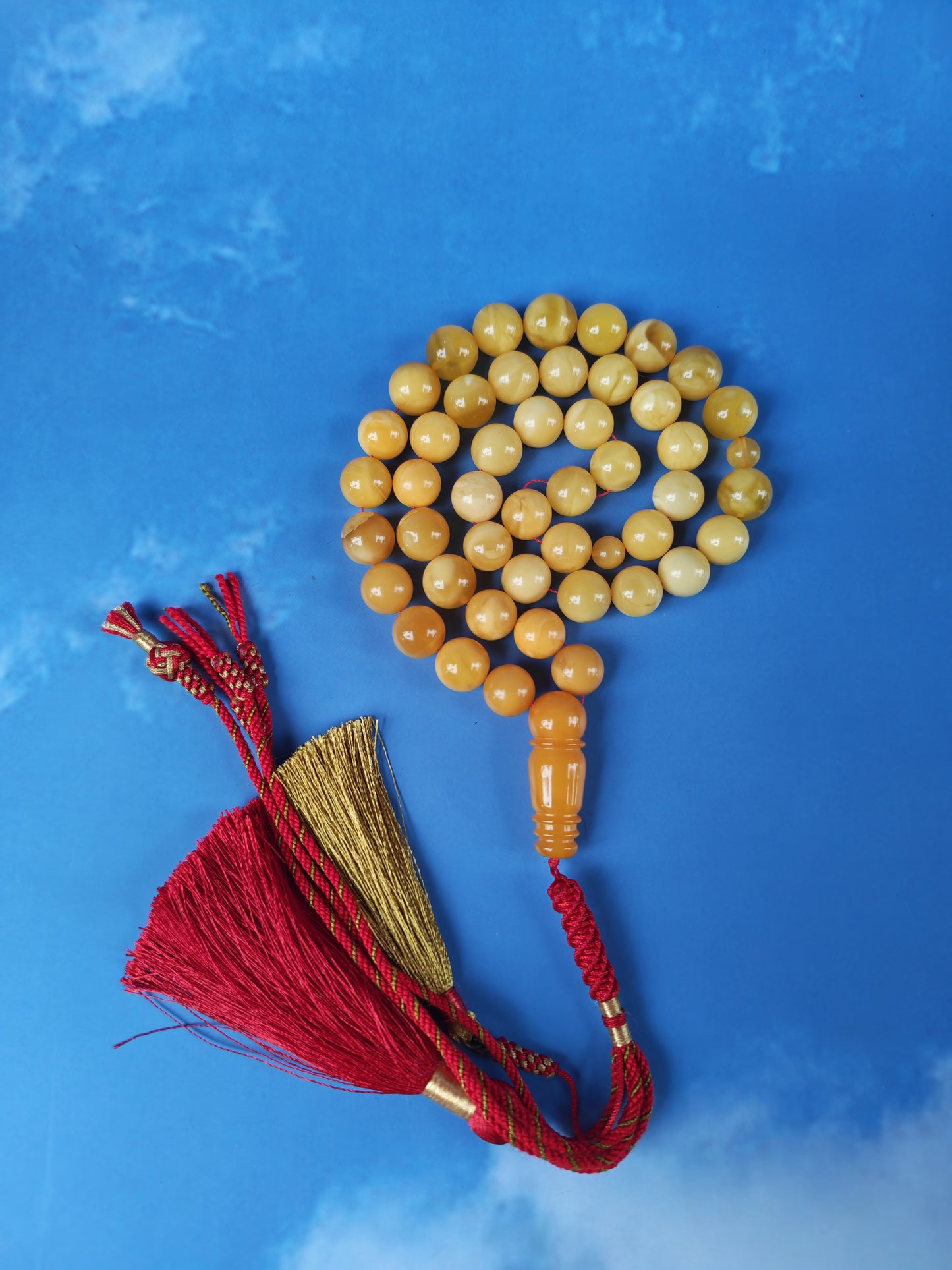 Natural Baltic Amber Misbah – 45 Beads | 10mm | Gradient Colors