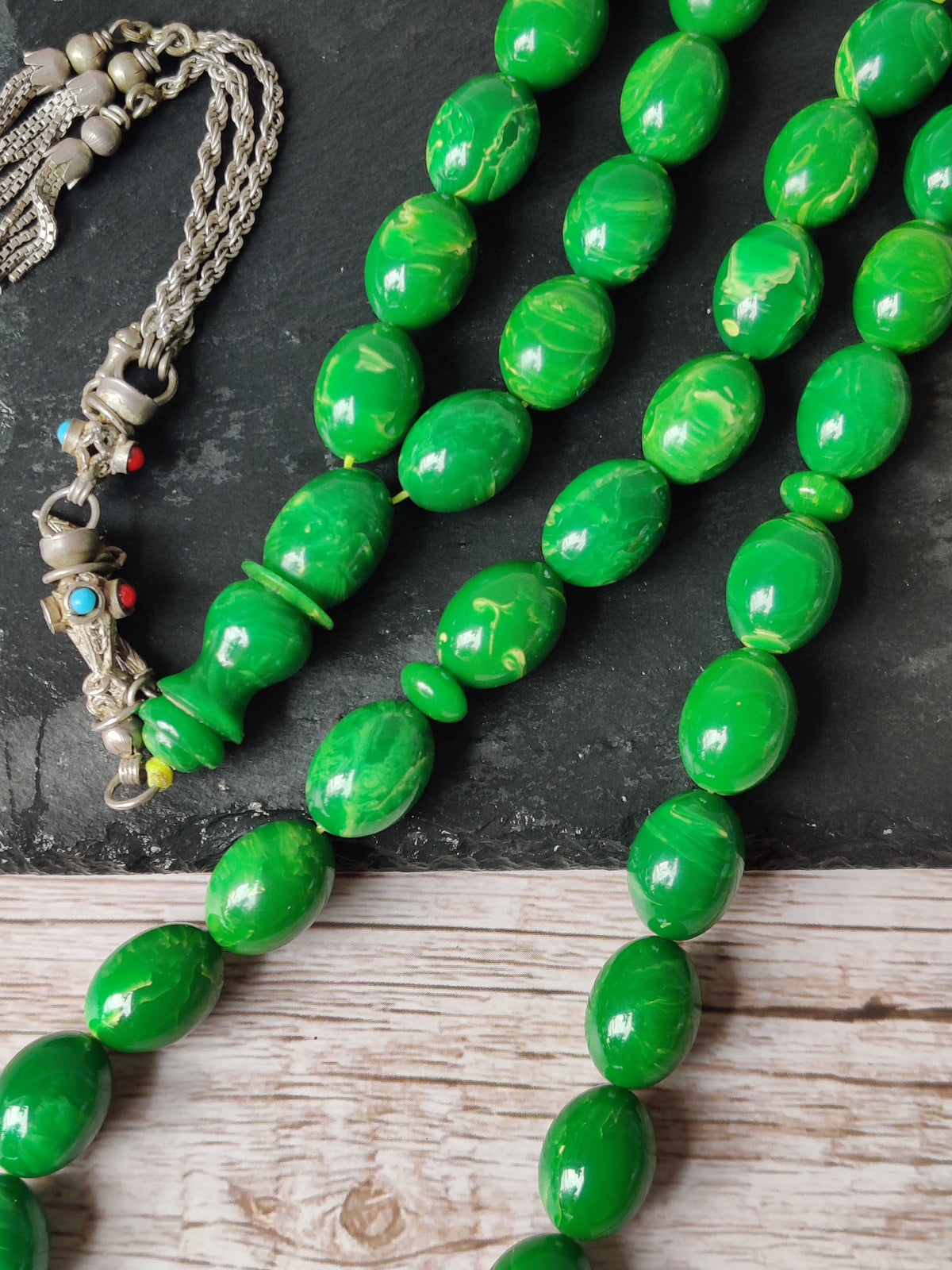 Rare American Bakelite Rosary | Starbucks Green | 41 Beads | Pigeon Egg