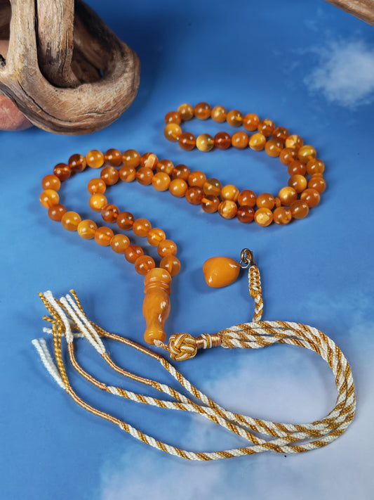 Aged Natural Baltic Amber Micro Tasbih – 66 Beads | Dark Butterscotch & Honey