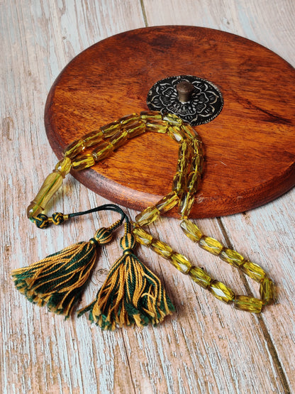 Kaliningrad Green Baltic Amber Tasbih | 33 Faceted Barrel Beads