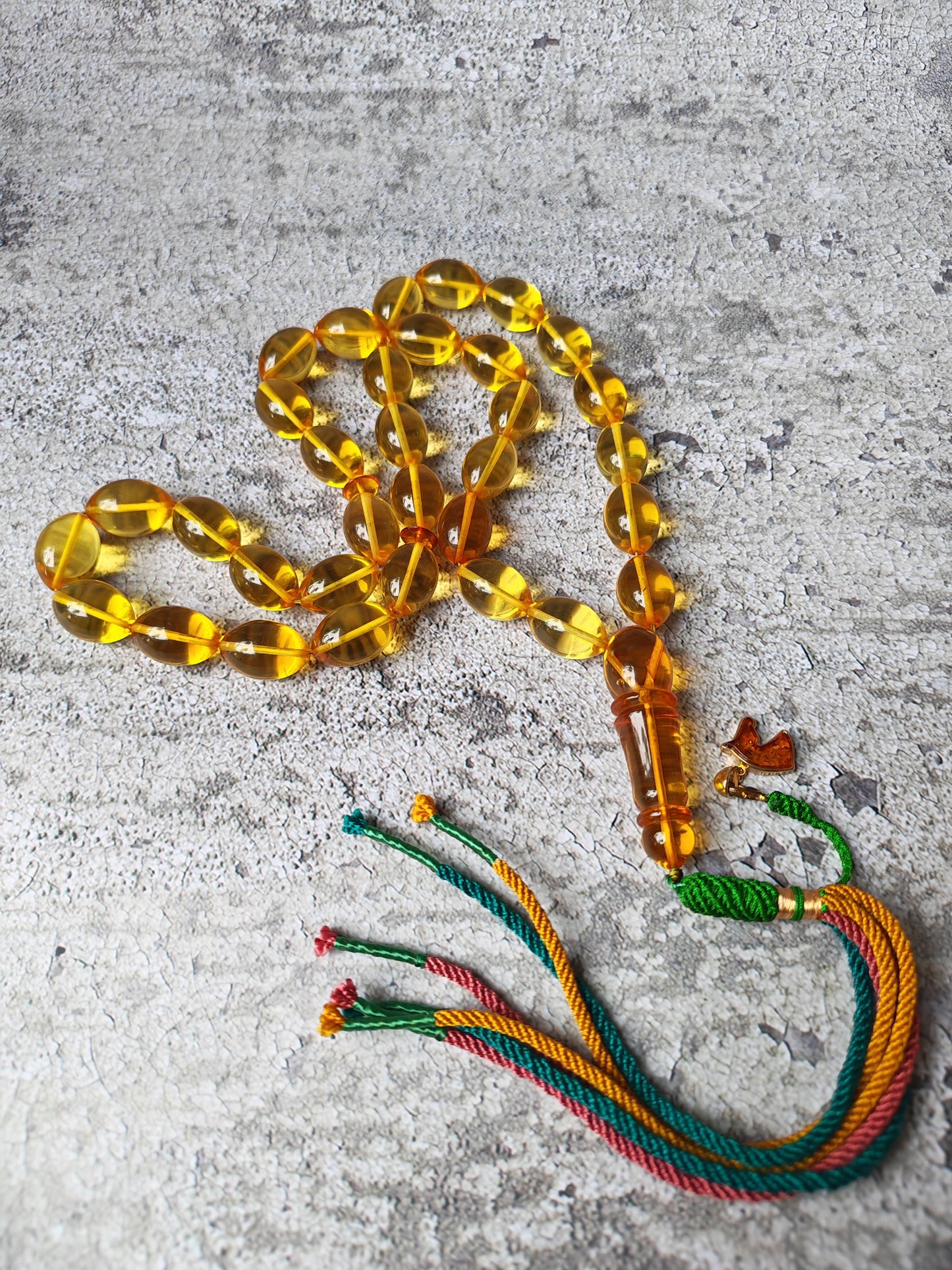 Large Natural Baltic Amber Rosary – 33 Olive Shape Beads | Transparent Citron Color