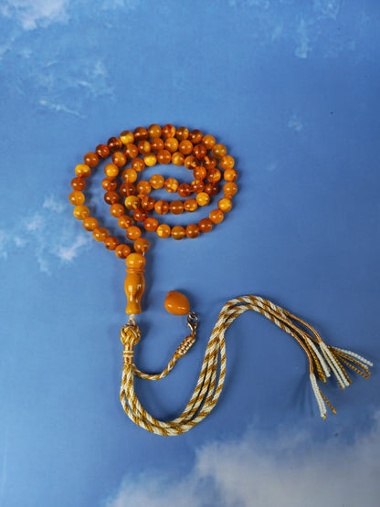 Aged Natural Baltic Amber Micro Tasbih – 66 Beads | Dark Butterscotch & Honey