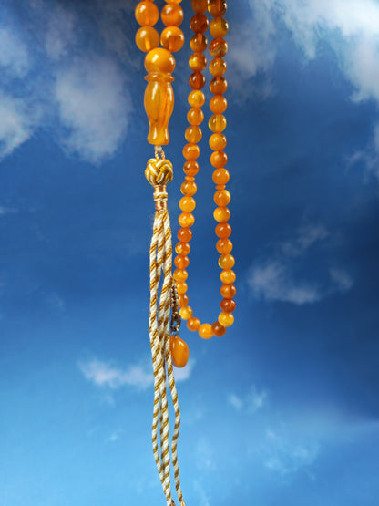 Aged Natural Baltic Amber Micro Tasbih – 66 Beads | Dark Butterscotch & Honey