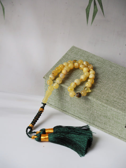 Pocket size Natural Milk Amber Micro Rosary 33 Beads