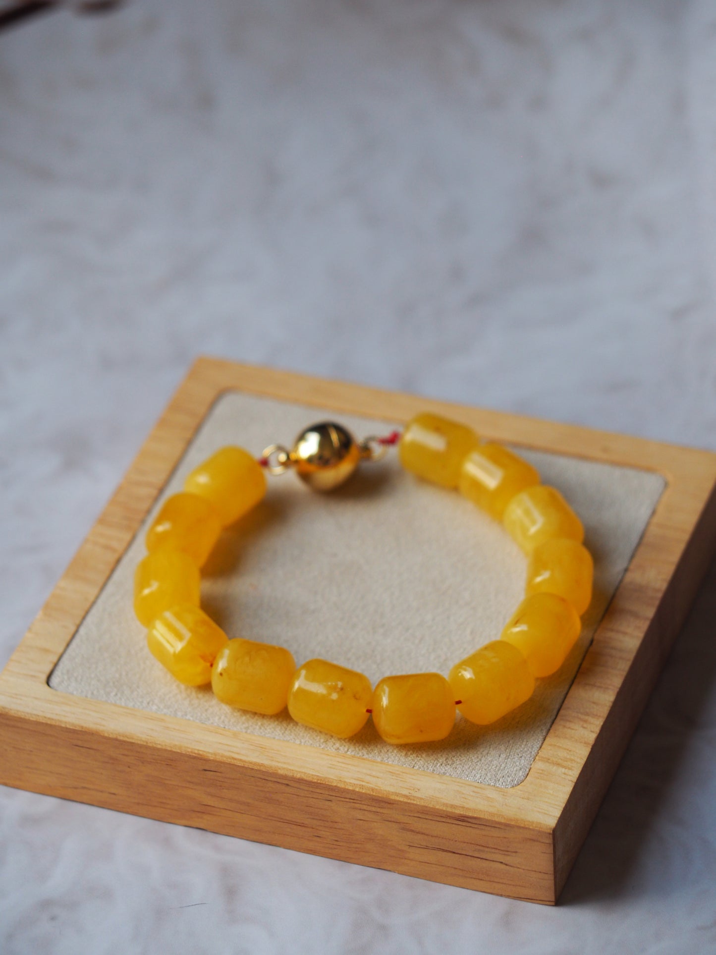 Natural Butterscotch/ Honey Amber Barrel Shape Bracelet with Magnetic Clasp