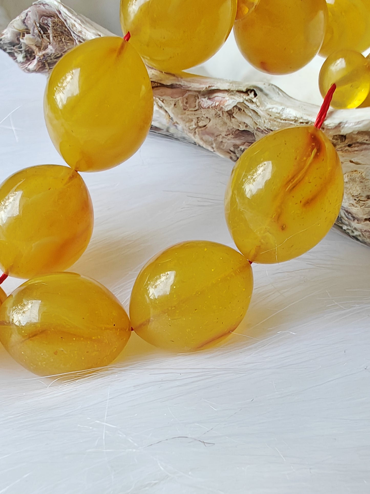 Rare Yellow Glitter German Bakelite Rosary 45 Beads Olive Shape