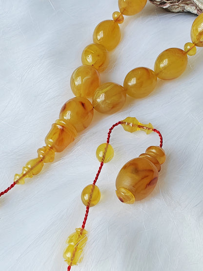 Rare Yellow Glitter German Bakelite Rosary 45 Beads Olive Shape