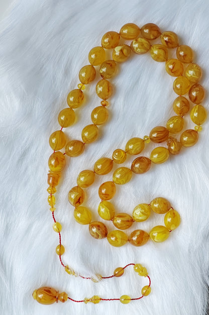 Rare Yellow Glitter German Bakelite Rosary 45 Beads Olive Shape