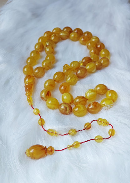 Rare Yellow Glitter German Bakelite Rosary 45 Beads Olive Shape