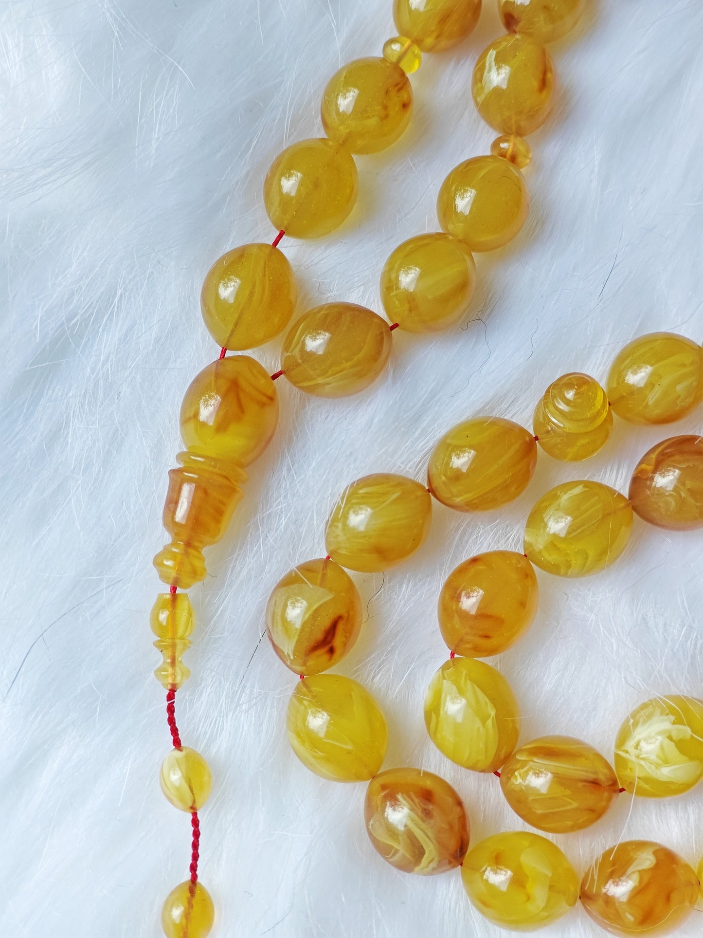 Rare Yellow Glitter German Bakelite Rosary 45 Beads Olive Shape