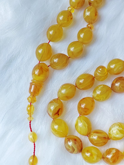 Rare Yellow Glitter German Bakelite Rosary 45 Beads Olive Shape