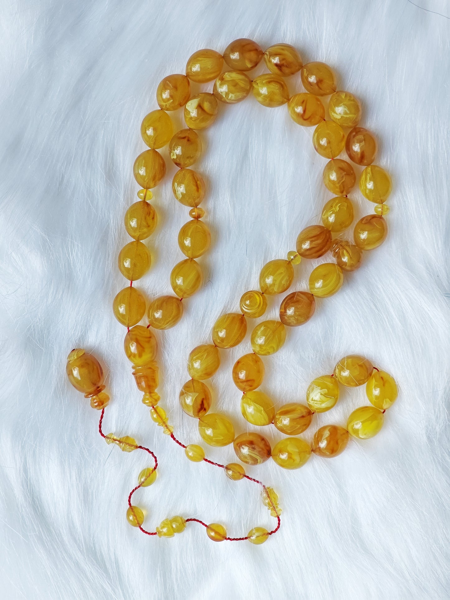 Rare Yellow Glitter German Bakelite Rosary 45 Beads Olive Shape