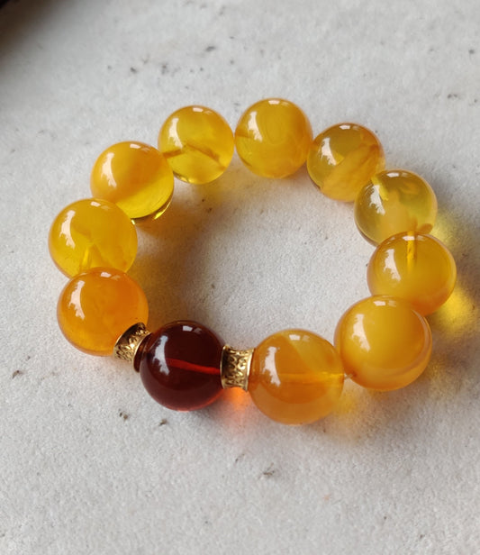 Natural Amber Beaded Bracelet Butterscotch and Cherry 21mm