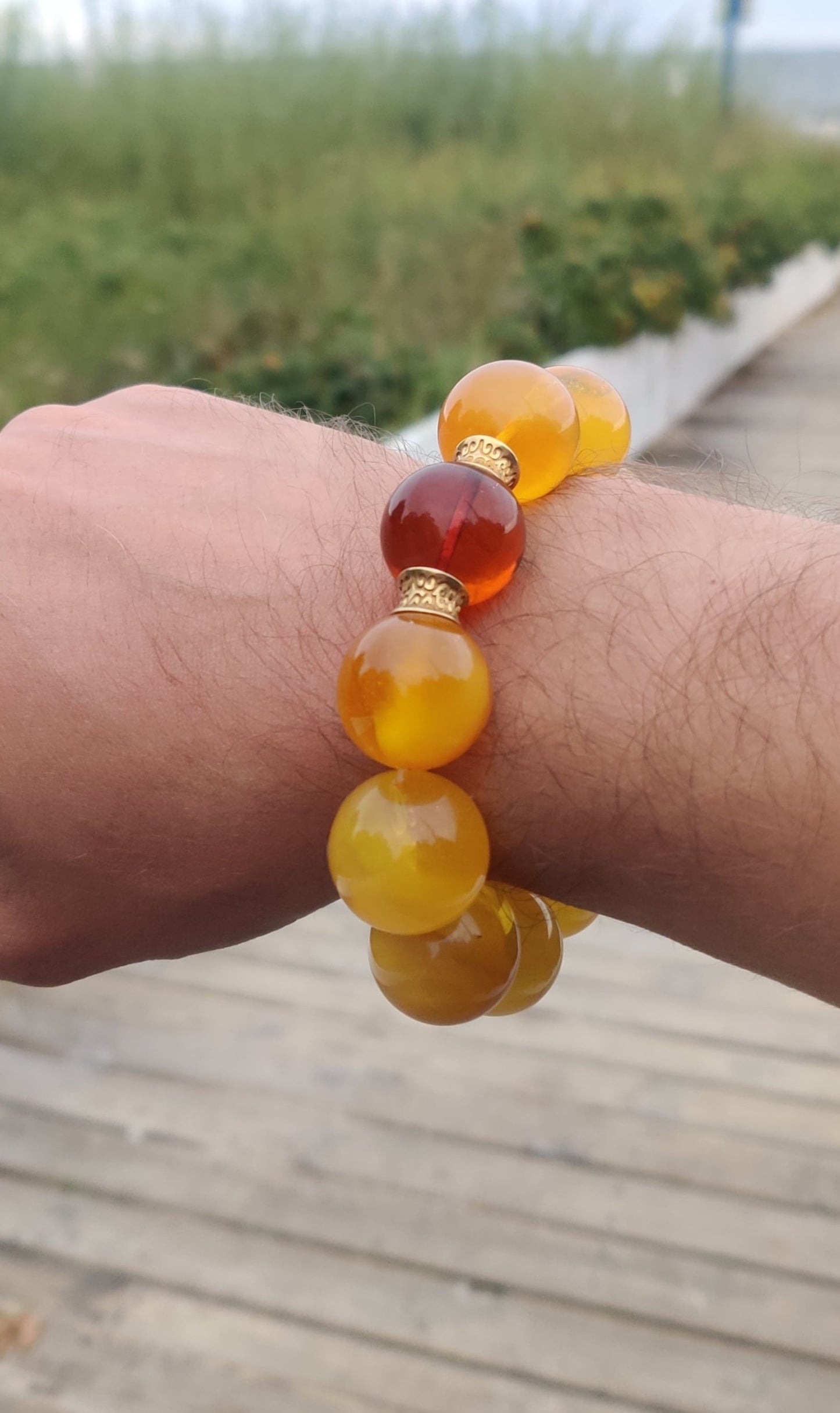 Natural Amber Beaded Bracelet Butterscotch and Cherry 21mm